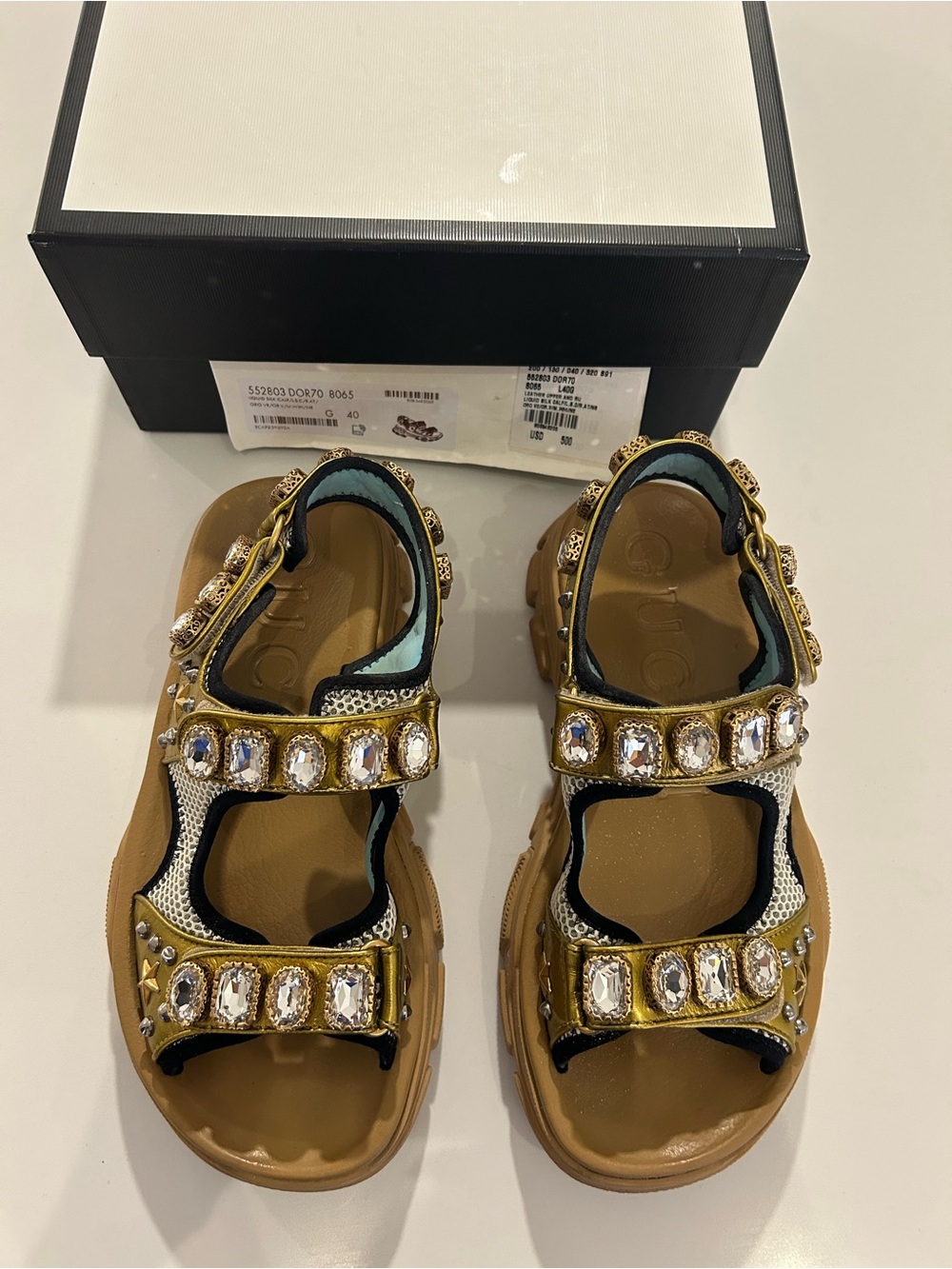 Gucci Gold Jeweled Women’s Sandals